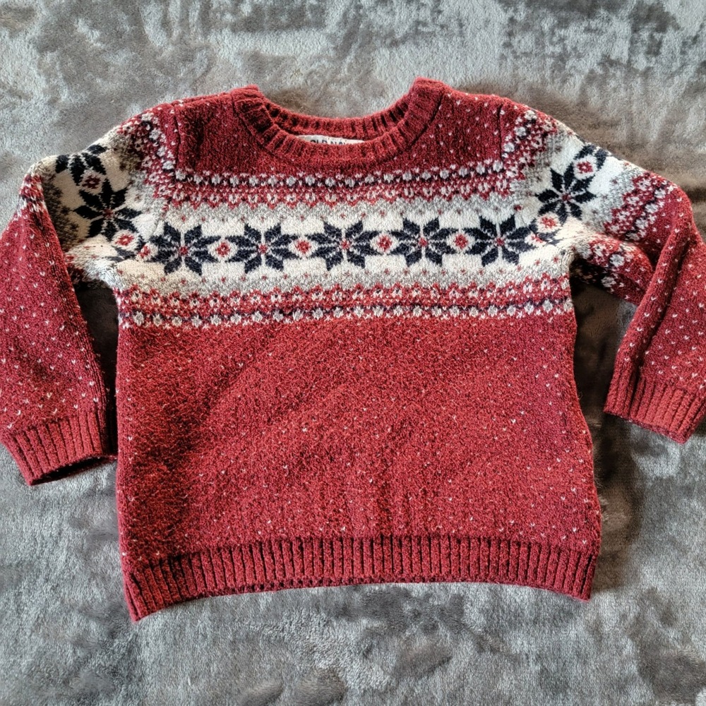 Old Navy Fair Isle Sweater Kids 18-24M Red Excellent Snowflake Knit Pullover 816